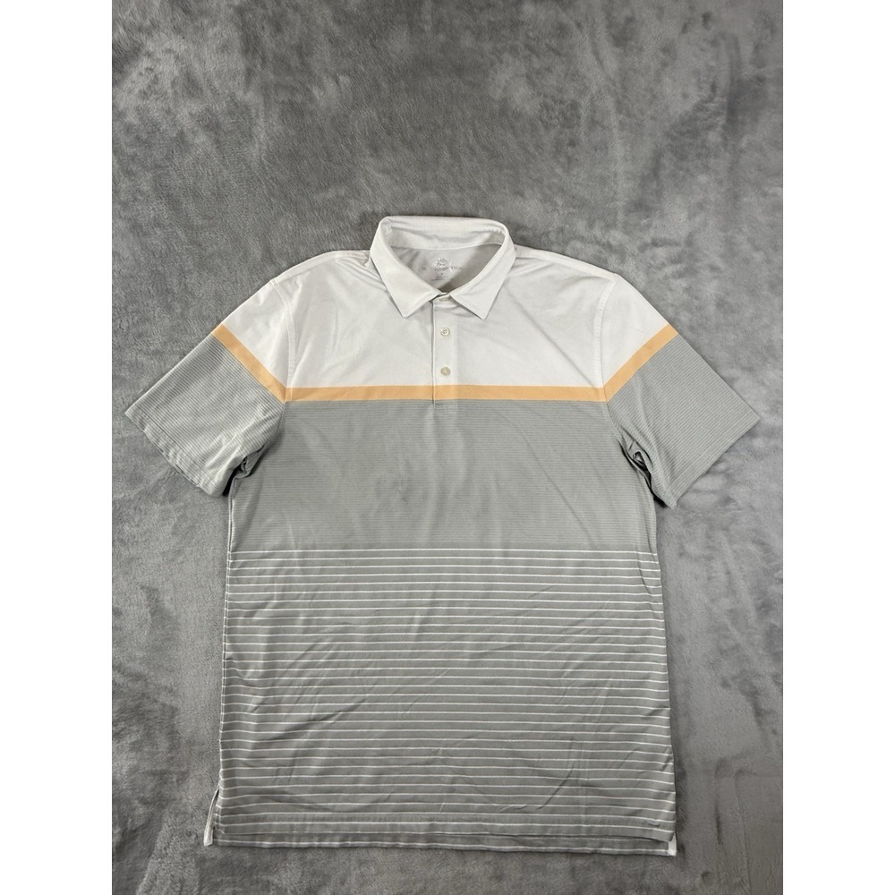 Southern Tide Shirt Mens Large Grey Peach White Striped Performance Polo